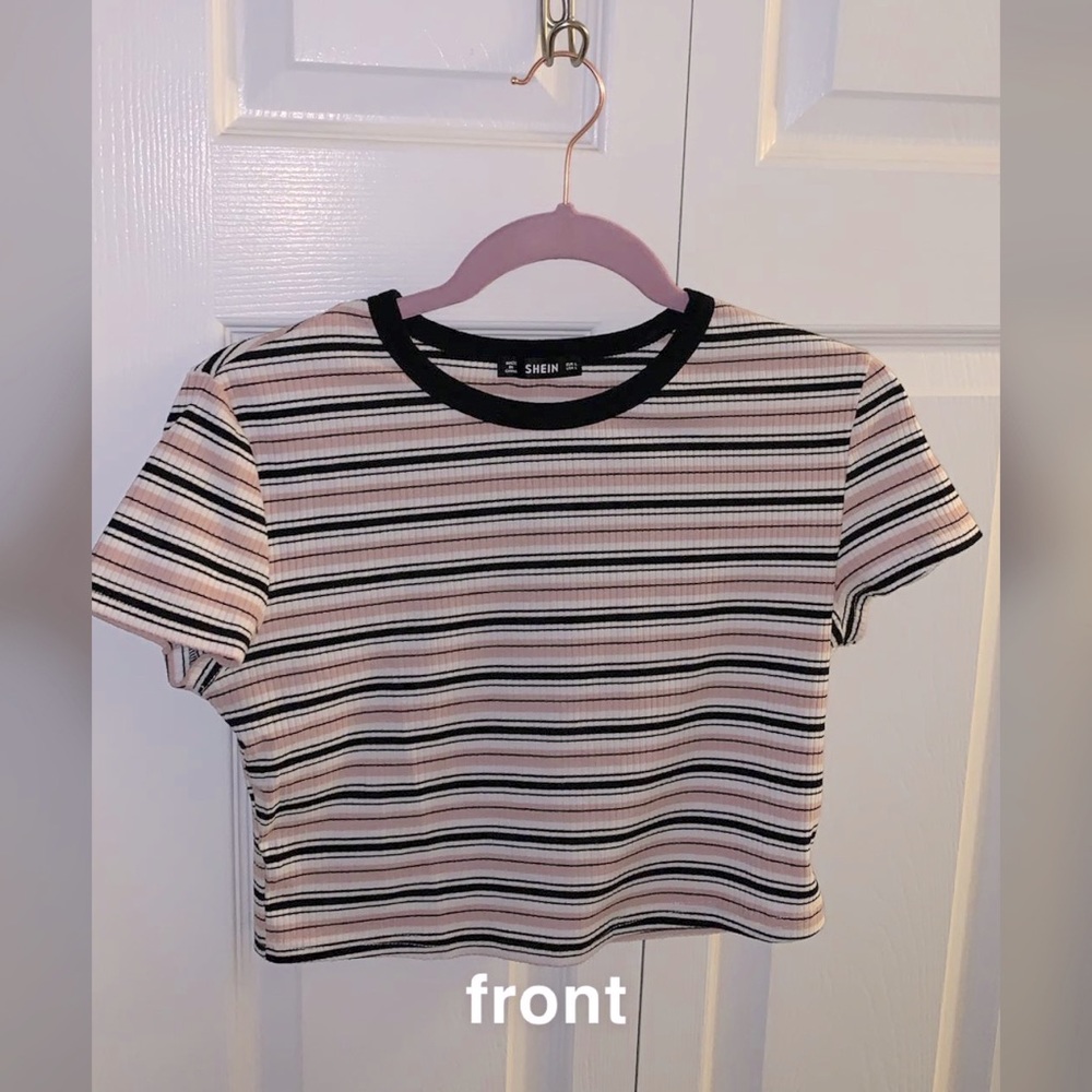 Shein | Striped Ribbed Cropped Tee